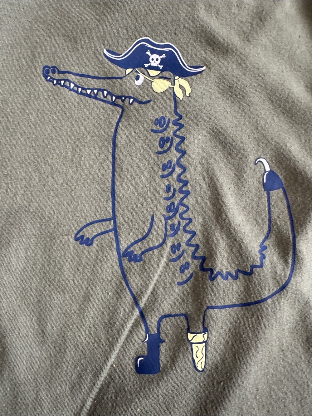 okie dokie Olive Green Tee with Blue Pirate Croc Graphic